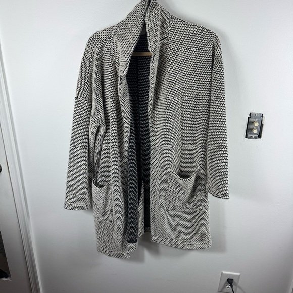 Marine Layer Birdseye Cardigan Sweater Women’s Large Knit Long Black White Layer - Picture 2 of 9